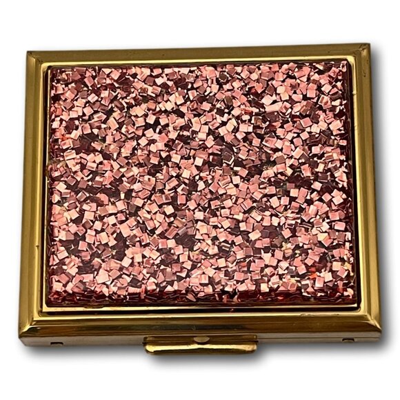 Vintage Sax Fifth Avenue Powder Compact Lucite Confetti Rectangle Gold Tone MCM - Picture 1 of 7
